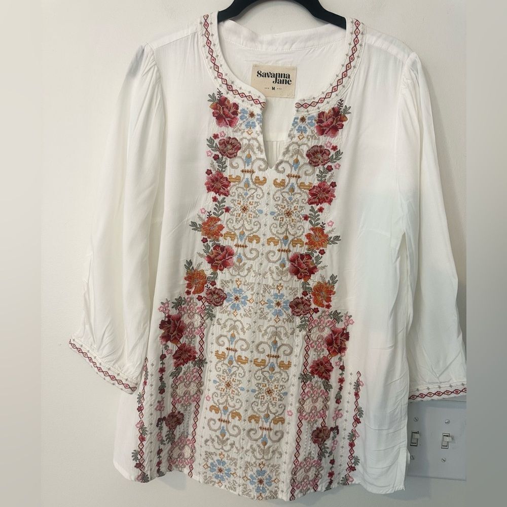 Savanna Jane Ivory Embroidered Blouse M